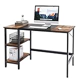 DlandHome Computertisch mit Regal Schreibtisch 120 x 60 Schreibtisch Holz Laptop PC Tisch Bürotisch Schreibtisch mit Ablagefächer Arbeitstisch für Zuhause Arbeitszimmer, Braun & Schwarz