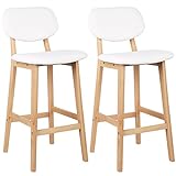 WOLTU® BH51ws-2 2 x Barhocker 2er Set Barstühle gut gepolsterte Sitzfläche und Rücklehne aus Kunstleder Design Stuhl Holz Weiß