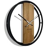 Wanduhr groß ohne tickgeräusche LOFT OVAL Metall schwarz 3D XXL modern Holz Badezimmer Wohnzimmer (50cm Durchmesser)