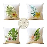 Blumen pflanzen Kissenbezug 65x65cm 4er Set, Wasserdichtes Leinen Kissenbezüge Dekokissen Outdoor Kissenhülle Beidseitiger Druck Groß Sofakissen für deko wohnzimmer Schlafzimmer Zuhause Sofa Geschenk