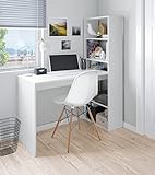 Dmora Wendbarer Schreibtisch mit Bücherregal mit fünf Regalen, Farbe Weiß, Maße 120 x 144 x 53 cm