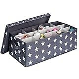 LOVE IT STORE IT Aufbewahrungsbox für Weihnachtskugeln - Box für Christbaumschmuck aus Stoff - 30 Fächer - Grau mit Sternen - 58x36x25 cm