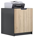 Vladon Druckerkommode Logan, Aktenschrank mit 2 Fächern und 2 Türen, Korpus in Schwarz matt, Fronten in Eiche Natur, (51 x 60,5 x 54 cm)