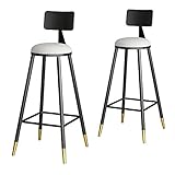 MOBYAT Thekenhöhenstuhl, Barstühle, Samt, 2er-Set, hohe Barstühle mit Rückenlehne und Fußstütze, gepolsterte Thekenhöhenhocker für Küchenthekeninsel, Grau/Weiß/Grün (Grau hoch: 75 cm) (we