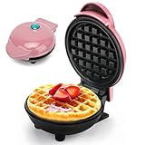 Yuragim Mini-Waffeleisen, Kleiner Waffelmaker Rund mit Antihaftbeschichtung, Belgische Waffel Maschine Retro Waffelautomat für Klassische Waffeln Kindergeburtstage Familienfeiern Ostern, Rosa