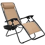 LIFERUN Sonnenliege Set, klappbar Liegestuhl mit verstellbarem Kopfpolster & Rückenlehne, Relaxliege für Mittagspause mit Getränkehalter, ergonomisch und atmungsaktiv, Beige