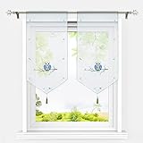 HeichkelL Voile Scheibengardinen Eule Muster Transparente Bestickte Bistrogardine mit Quaste Fenster Gardinen Tunnelzug Panneaux Kurzstores Grün BxH 40x60 cm 2 Stück