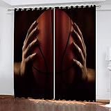 GSKOQD Vorhang Blickdicht Vorhänge Verdunkelungsvorhang Gardinen Mit Ösen Wohnzimmer Schlafzimmer Thermovorhang 3D Sport-Basketball-Druck Muster Ösenschal 2Er Set Fensterdekoration 264X240Cm (B X H