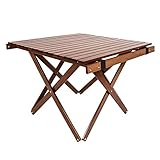 AVLUZ Quadratischer Klapptisch for den Außenbereich, tragbarer Camping-Küchentisch, zweistufige, höhenverstellbare Massivholz-Klapptische for Camp-Picknick-Strand-BBQ-Kochen ( Color : A , Size : 60*60