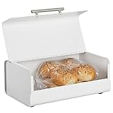 mDesign Brotkasten aus Metall – stilvolle Brotbox im Vintage-Style – Aufbewahrungsbox mit Deckel für Backwaren und vieles mehr – matt-weiß