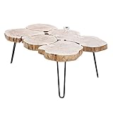 Invicta Interior Massiver Couchtisch GOA 115 cm Baumstamm Scheiben Akazie Tischplatte Holztisch Metall Wohnzimmertisch Holztisch Massivholz