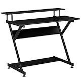 HOMCOM Computertisch Winkelschreibtisch industrieller Stil mit Höhenverstellbar Fußbett Schreibtisch Bürotisch Höhenverstellbar Fußbett MDF Metall Schwarz 100 x 60 x 85,5 cm