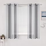 MIULEE Gardinen Kurz Voile Vorhänge Transparente Gardinen aus Voile Vorhänge Mit Ösen Schlaufenschal Ösenschals Transparent Fensterschal Wohnzimmer Schlafzimmer 2er Set 140x145 cm Grau und Weiß