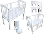 Mobiles Beistellbett Babybett 90x40cm massiv mit Matratze und wasserdichtem Matratzenschutz