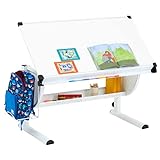 CARO-Möbel Kinderschreibtisch Sari höhenverstellbar in weiß/weiß, Schreibtisch für Kinder neigbar mit Rille für Stifte, Schülerschreibtisch mit Ablage und Rucksackhalterung