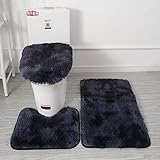 XIGUI Dicker 3-teiliger Badezimmerteppich-Set, U-förmiger Konturteppich, Matte und WC-Deckelbezug, wasserabsorbierend, weiche Mikrofaser, Badezimmer, maschinenwaschbar (Marineblau)
