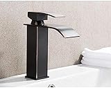 Küchenarmaturen, Küchenarmatur, Küchenarmatur, Deckmontage, Schwarzer Waschbecken-Wasserhahn, Messing-Wasserfall-Badezimmerarmaturen, Einhand-Heiß- Und Kaltwasser-Kran-Waschtischarmatur