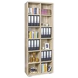 mutatio Ordner Regal Standregal Hoch 80,2 cm x 214,7cm x 35 cm Bücherregal Aufbewahrungsregal Sonoma Eiche Bücherregal Büromöbel für Akten Büro Allzweckregal Holz