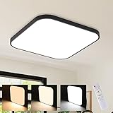 ZMH Deckenlampe LED Deckenleuchte Dimmbar - 15W Badlampe Flach Schwarz 27cm Badezimmer Deckenbeleuchtung Quadratisch mit Fernbedienung Schlafzimmerlampe IP44 Wasserdicht für Schlafzimmer Küche