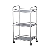 Multifunktionale tragbare Handkarren, großer Trolley-Wagen, 3-stufiger Rollwagen für Schönheitssalons, Küchenregal mit Universal-Bremsrad, Gerätewagen aus Edelstahl, L60 × 35 × 75 cm