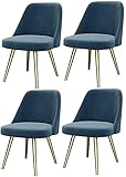 Küchen-Esszimmerstühle 4er-Set Wohnzimmer-Lounge-Sessel mit Metallbeinen Samtsitz und Rückenlehnen (Color : Blue)