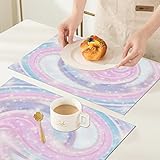 Platzsets(4er Set),Rutschfest Abwaschbar Tischsets,Himmel-Fantasie-Druck-niedliches Papier-violetter Regenbogen-Pastell,PVC Abgrifffeste Hitzebeständig Platzdeckchen,Platz-Matten für Küche Speisetisch