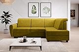 MODERNO Milo Ecksofa mit Schlaffunktion Sofa Couch L-Form mit Geformten Kissen Schlafsofa mit Bettkasten Wohnlandschaft Schlafcouch Moderne Wohnzimmermöbel Eckcouch Rechts Gelb