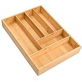 Schubladeneinsatz aus Bambus, 43x30x6cm Besteckkasten für Schubladen, Besteckeinsatz Schubladen Organizer mit 6 Fächern, Besteckeinlage Besteckhalter Holz für Haushaltsartikel Küchenutensilien