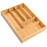 Schubladeneinsatz aus Bambus, 43x30x6cm Besteckkasten für Schubladen, Besteckeinsatz Schubladen Organizer mit 6 Fächern, Besteckeinlage Besteckhalter Holz für Haushaltsartikel Küchenutensilien