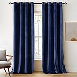 Woaboy Samtvorhänge Verdunkelungsvorhang Gardinen Samt mit Ösen Blickdicht für Wohnzimmer Blackout Curtains Thermovorhang Schalldämmend Schlafzimmer 2er Set 140x225cm (B x H) Dunkelblau