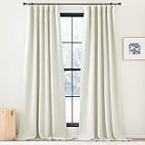 PONY DANCE Verdunklungsvorhänge Kräuselband Leinenoptik Gardienen 2-Set H 220 x B 140 cm Blickdichte Gardinen Landhausstil Wohnzimmer Vorhänge Weiß Blickdicht Curtains for Living Room, Elfenbeinweiß