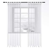 WOLTU 2er Set Sheer Voile Gardinen Vorhang Transparent kurz mit Schlaufen, Stores Gardinen Schals für Wohnzimmer Schlafzimmer Kinderzimmer Weiß 140x245 cm