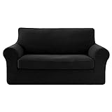 Deconovo Sofabezug Jacquard Sofaüberwurf Stretch Couchüberwurf Sofahusse Wohnzimmer, 2-Sitzer(145-175cm), Schwarz