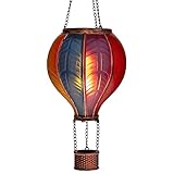 LED Solar Heißluftballon mit Flammeneffekt Beleuchtung | Lampion mit 20 warm-weißen Lichter | Gartenlaterne zum hängen | inkl. Metallkette | Gesamthöhe ca. 40,5 cm (Regenbogen)