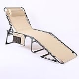 Oversized Adjustable 4-Position Folding Chaise Lounge Chair for Outdoor Patio Beach Lawn Pool Sunbathing Tanning, Heavy Duty Portable Camping Recliner with Pillow, Supports 120kg