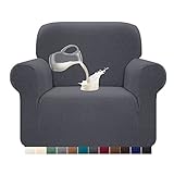 Granbest Stretch Wasserdicht Sofabezug 1 Stück Sofahusse Spandex Jacquard Elastische Couchbezug mit Anti-Rutsch-Schaumstoffe (1 Sitzer, Grau)