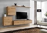 ASM Wand-Set – Switch V – 1 Vitrine – 1 TV-Bank – 1 Regal – Holz