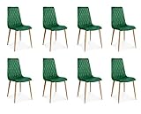 BETTSO -8 x Esszimmerstühle 8er Set Esszimmerstuhl Küchenstuhl Polsterstuhl Design Stuhl mit Rückenlehne, mit Sitzfläche aus Samt, Gestell aus Metall-Verso Grün/Beine Eiche