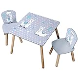 Kesper | Kindertisch mit 2 Stühlen, Material: Faserplatte, Maße: 55 x 55 x 45 cm, Motiv: Alpaka, Farbe: Grau | 17702 13