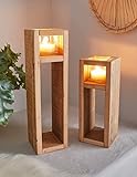 2X Windlicht-Säule Wood aus Holz & Glas, 30 + 40 cm hoch, Kerzenhalter, Kerzenständer, Deko-Säule für Wohnzimmer, Holzsäule mit Kerzenglas