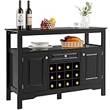 COSTWAY Sideboard Küchenschrank mit Türen und Schubladen, Küchekommode Holz, Buffetschrank Aufbewahrungsschrank Beistellschrank Weinschrank 116 x 40 x 82 cm (Schwarz)