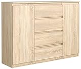 meble masztalerz Kommode Eiche-Sonoma Matt mit 4 Schubladen und 2 Türen - 138,6 x 101,5 x 39 cm - Sideboard Wohnzimmer, Schlafzimmer - Schubladenschrank - Komodenschrank