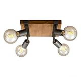 BRILONER Leuchten - Spotleuchte, Deckenspot retro, Deckenleuchte vintage, Spots dreh- und schwenkbar, 4x E27, Metall-Holz, Farbe: Gunmetal, 280x280x90mm (LxBxH), 2900-041