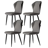 Modernes 4er-Set Esszimmerstühle aus PU-Leder mit weichem Rückenlehnenkissen und Stuhlfüßen aus Karbonstahl für Esszimmerstühle im Wohnzimmer, Schlafzimmer, Küche (Farbe: Grau, Größe: B)
