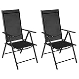 Wakects Set mit 2 Klappstühlen für den Außenbereich, aus Aluminium, Esszimmerstühle, klappbar, mit Armlehnen, für Garten, Außenbereich, Balkon, Terrasse, 54 x 73 x 107 cm, Schwarz