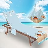 Surwin Sommer Schonbezug Für Gartenliege Strandliegenauflage Frottee Liegenauflage Stuhl Strandtuch Sun Lounger Bezug mit Tasche Sporthandtuch für Schwimmen Strand (75x210cm,Möwe)