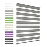 SBARTAR Doppelrollo schnurlos Klemmfix ohne Bohren, Grau 110x130cm (B×H), Klemmrollo Duo Rollo Zebrarollo Schnurlos für Fenster, Drücken Und Ziehen, Springrollos, Lichtdurchlässig & Blickdicht