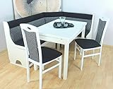 ALIDAM Sitzgruppe Esstisch Eckbank 4-tlg Esstisch Essgruppe Eckbankgruppe Weiß Schwarz Grau KüChenbank Esszimmerbank