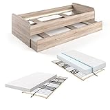 VitaliSpa Kojenbett Bett Enzo Jugendbett mit Gästeliege Funktionsbett 90x200 cm (Sonoma mit 2X Matratze & 2X Lattenrost)