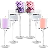 BELLE VOUS 6-er Pack Teelichthalter Glas (3 Größen) – Transparente Hohe Kerzenständer Glas, Kerzenhalter Glas, Kerzenständer Gross – Ideal für Hochzeit, Wohnaccessoires, Tischdeko, Geschenk